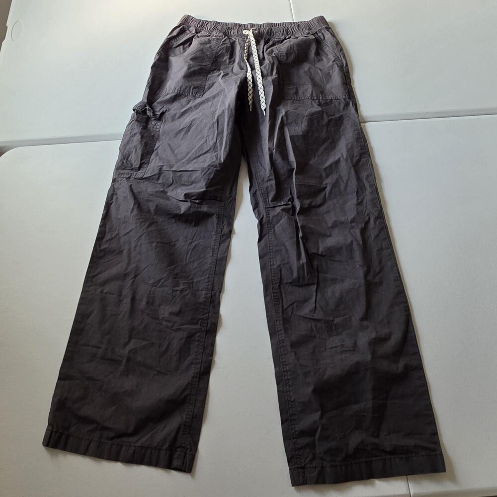 Aerie Cargo Pants Womens Medium Gray Straight Leg Elastic Waist Cotton Twill
